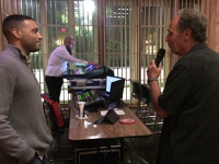 Bruce with Joey  Bruce with his son Joey before the showing of the film in New Orleans