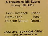 Supporting Cast  A tribute concert was provided by the John Campbell Trio. A great technical crew made the showing a huge success.